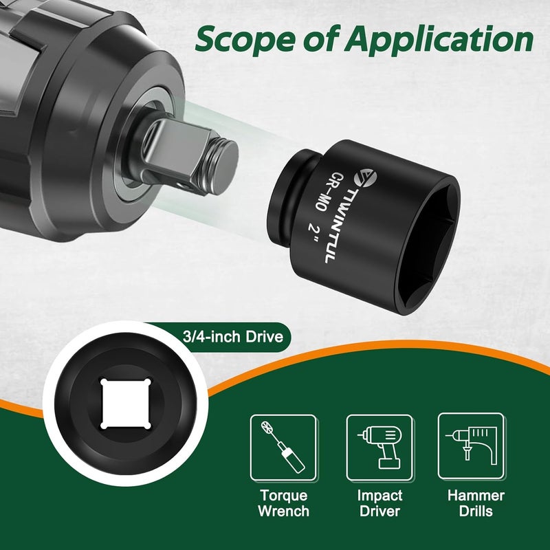 TIWINTUL 3/4 Inch Drive Impact Socket 2 inch, Anti-Rounding 6-Point Design SAE Socket, Heat-Treated CR-MO, Black Phosphate Finish, Axle Nut Socket for Auto Repair, Easy Removal - Image 5